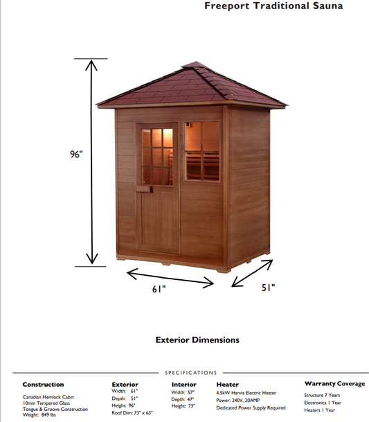 Freeport 3-Person Outdoor Traditional Sauna