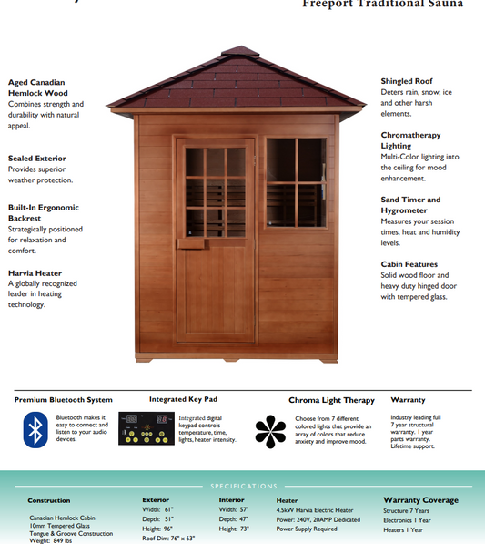 Freeport 3-Person Outdoor Traditional Sauna